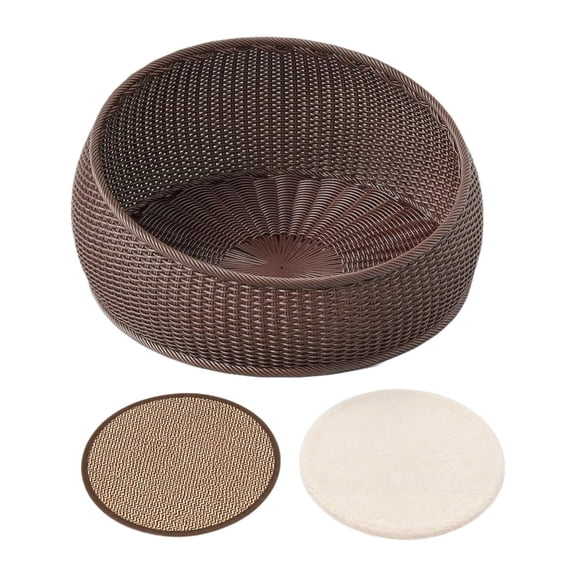 Cama para gatos y gatitos, resistente a arañazos, redonda, lavable, resistente al desgaste, 50 cm, suministros para mascotas, cesta tejida a mano. Marrón