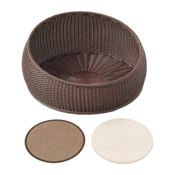Cama para gatos y gatitos, resistente a arañazos, redonda, lavable, resistente al desgaste, 50 cm, suministros para mascotas, cesta tejida a mano. Marrón
