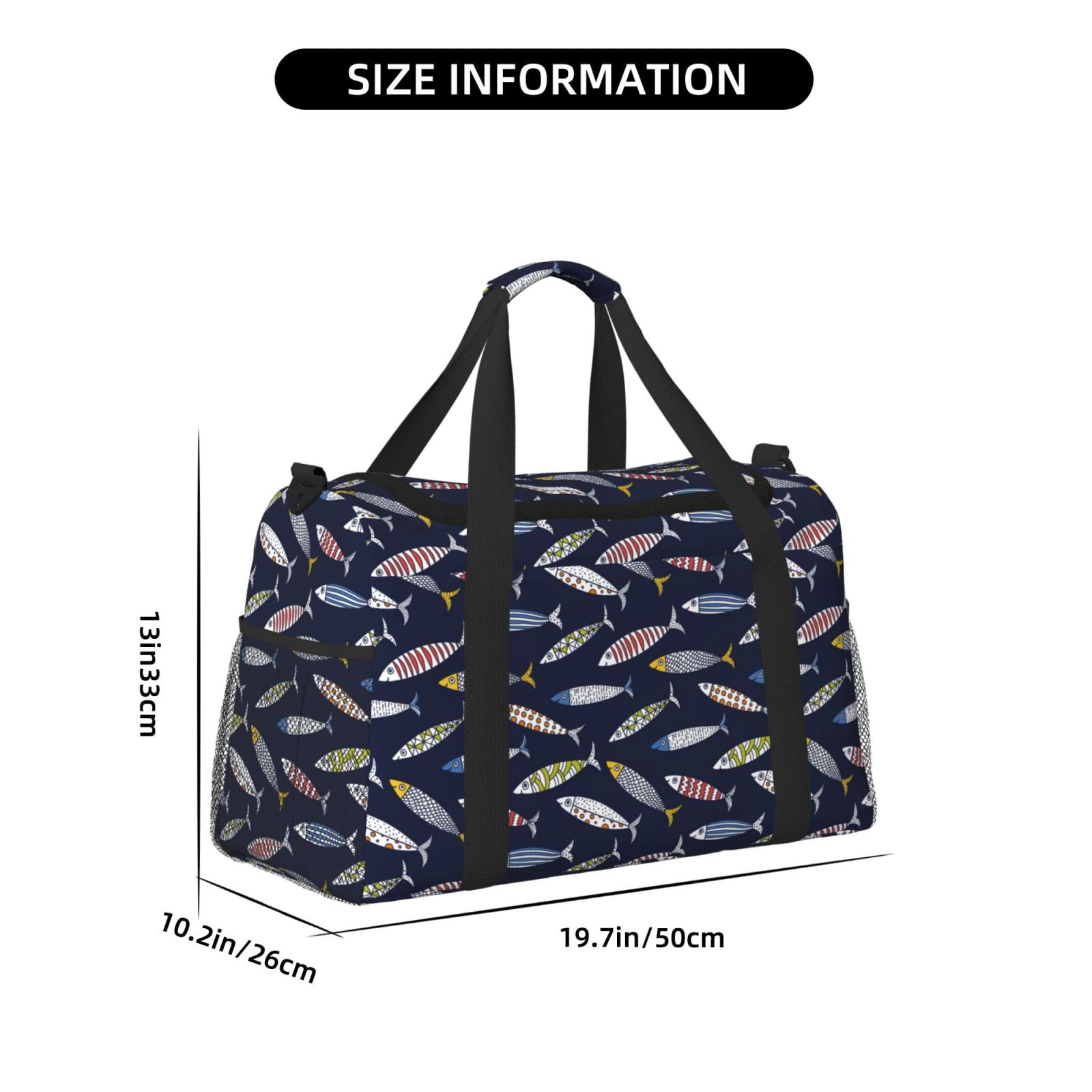 Fuzoiu Sardine Print Travel Duffle Bag,Carry On Tote Bags,Duffel Bag,Sport Gym Bag, Hospital Bag for Labor and Delivery, Overnight Bag,Luggage Bag