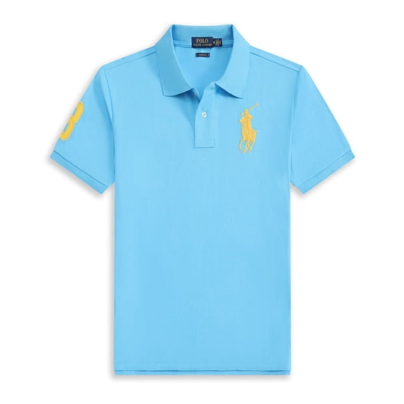short-sleeved polo shirt for men loose large size lapel solid color pure cotton embroidered big horse logo polo shirt