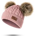 thumbnail image 1 of Gorro de lana para niños pequeños, color puro, giro de invierno, gorros de punto con doble pompón, 0-3 años TUNC Sencillez, 1 of 5