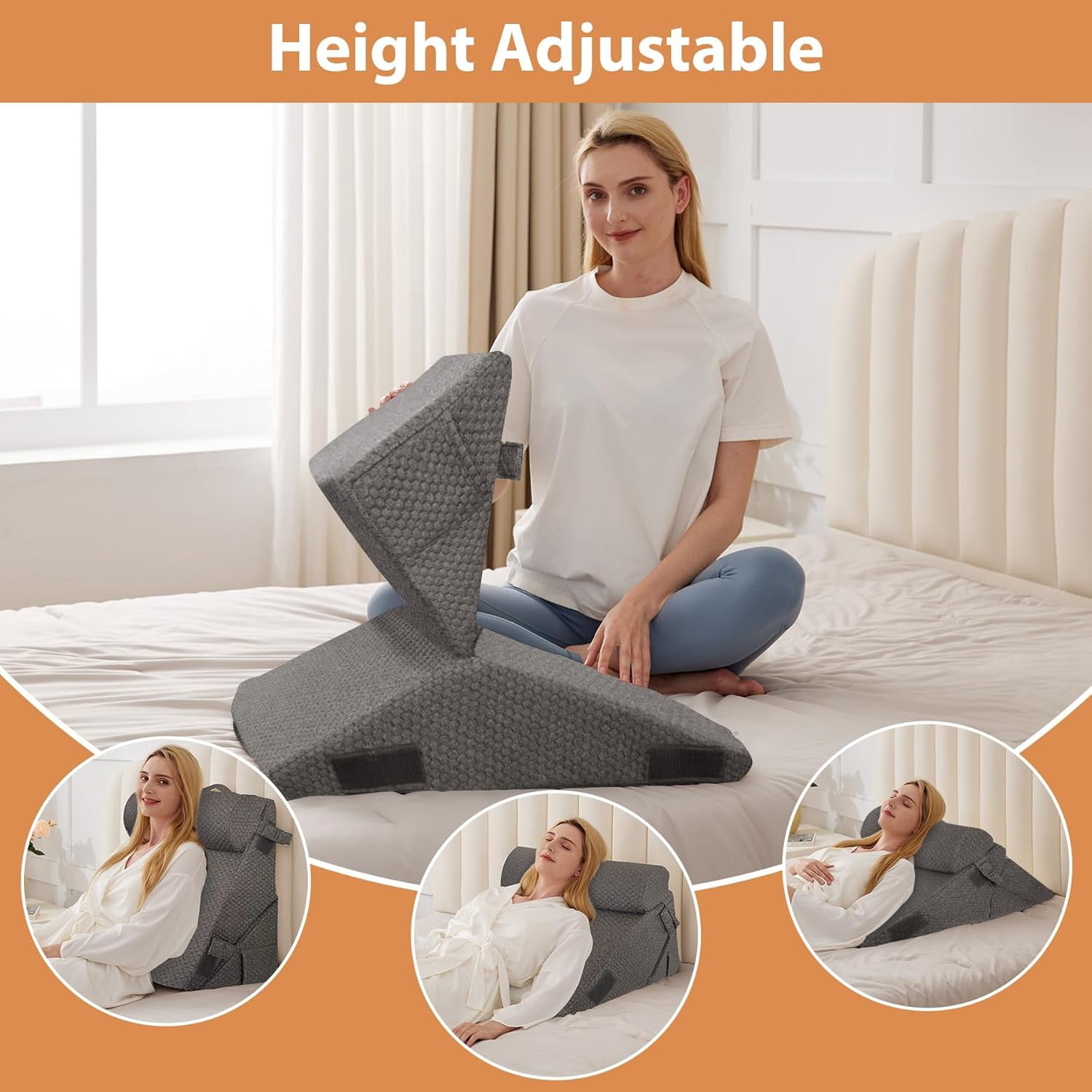 Orthopedic Bed Wedge Pillow Set 3Pcs, Adjustable Memory Foam, Pillow Wedge for Post Surgery, Back Pain Relief, Triangle Pillows for Acid Reflux, Snoring, GERD, Dark Grey