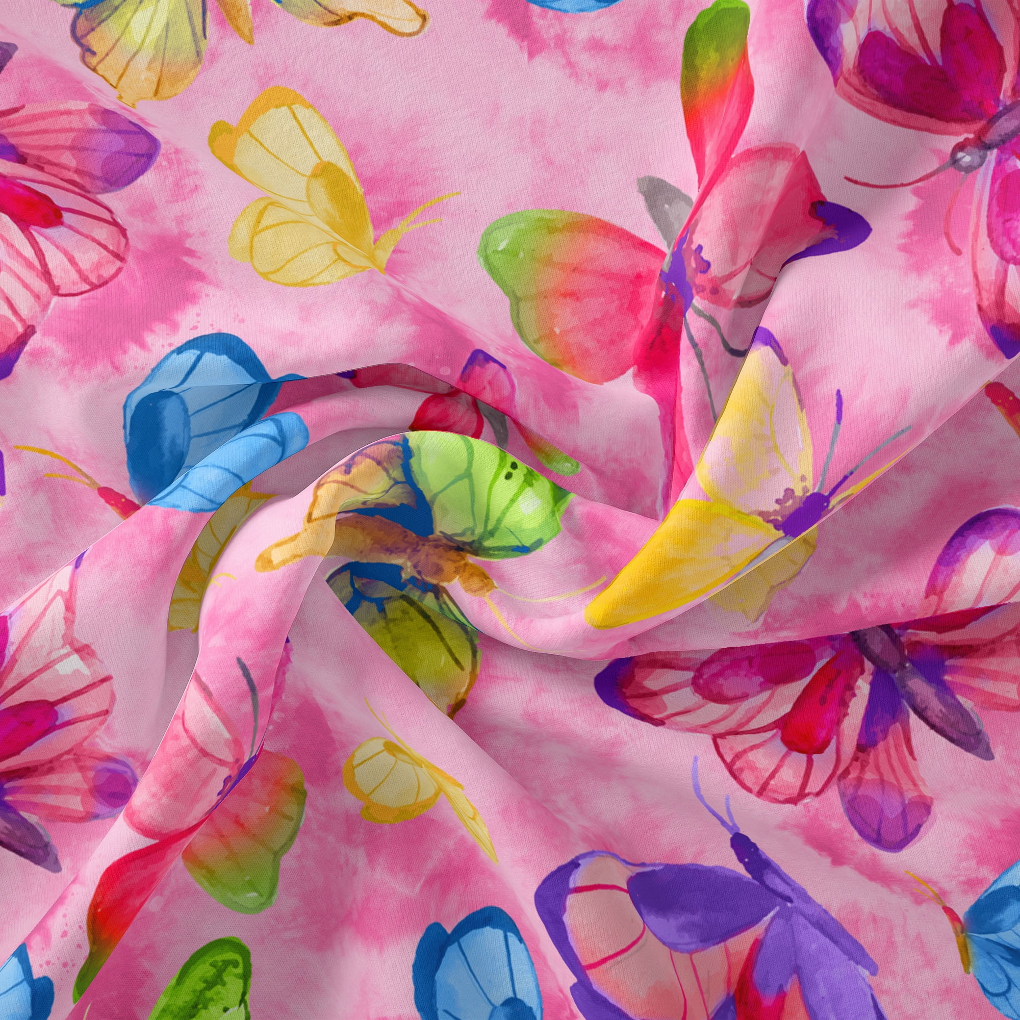 Half-Yard 100% Cotton Colorful Butterfly, Pink, 44" Wide for Quilting & Sewing by David Textiles