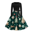 thumbnail image 2 of Christmas Dresses for Women Women's Fashionable And Elegant Autmn And Winter Long-sleeved Round Neck Christmas Print Dress for Holiday Party,Dark Green,L, 2 of 5
