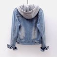 thumbnail image 5 of IROINNID Denim Jacket for Women Savings Long Sleeve Turndown Lapel Light Wash Jean Jacket Solid Color Winter Warm Keep Button Down Basic Hooded Outerwear,Light Blue, 5 of 6