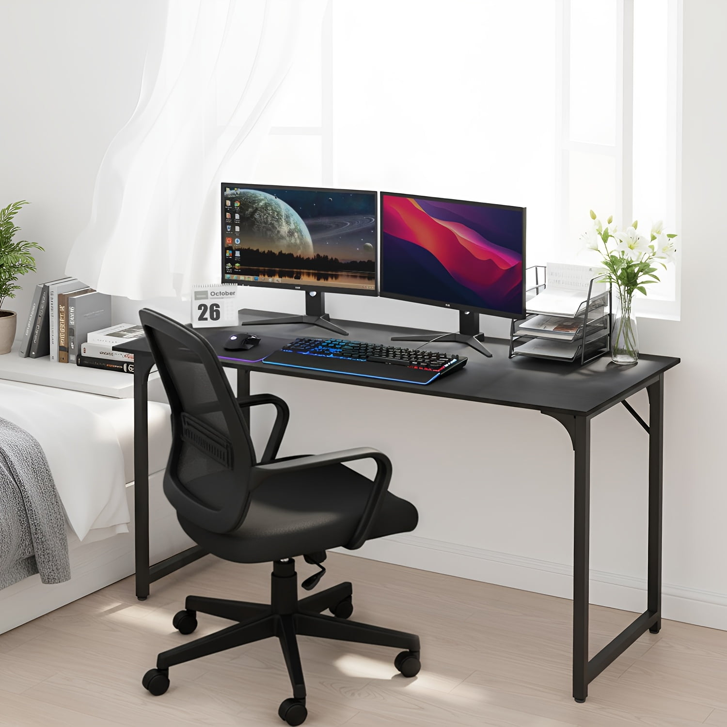 39-inch Black Computer Desk, Home/Office/Study/Workstation, Modern PC/Laptop Sturdy and Easy-to-Use Gaming Desk with Metal Frame