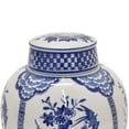 thumbnail image 3 of Decorative Jar with Lid, 10 Inch White Blue Japanese Floral Ceramic, 3 of 3