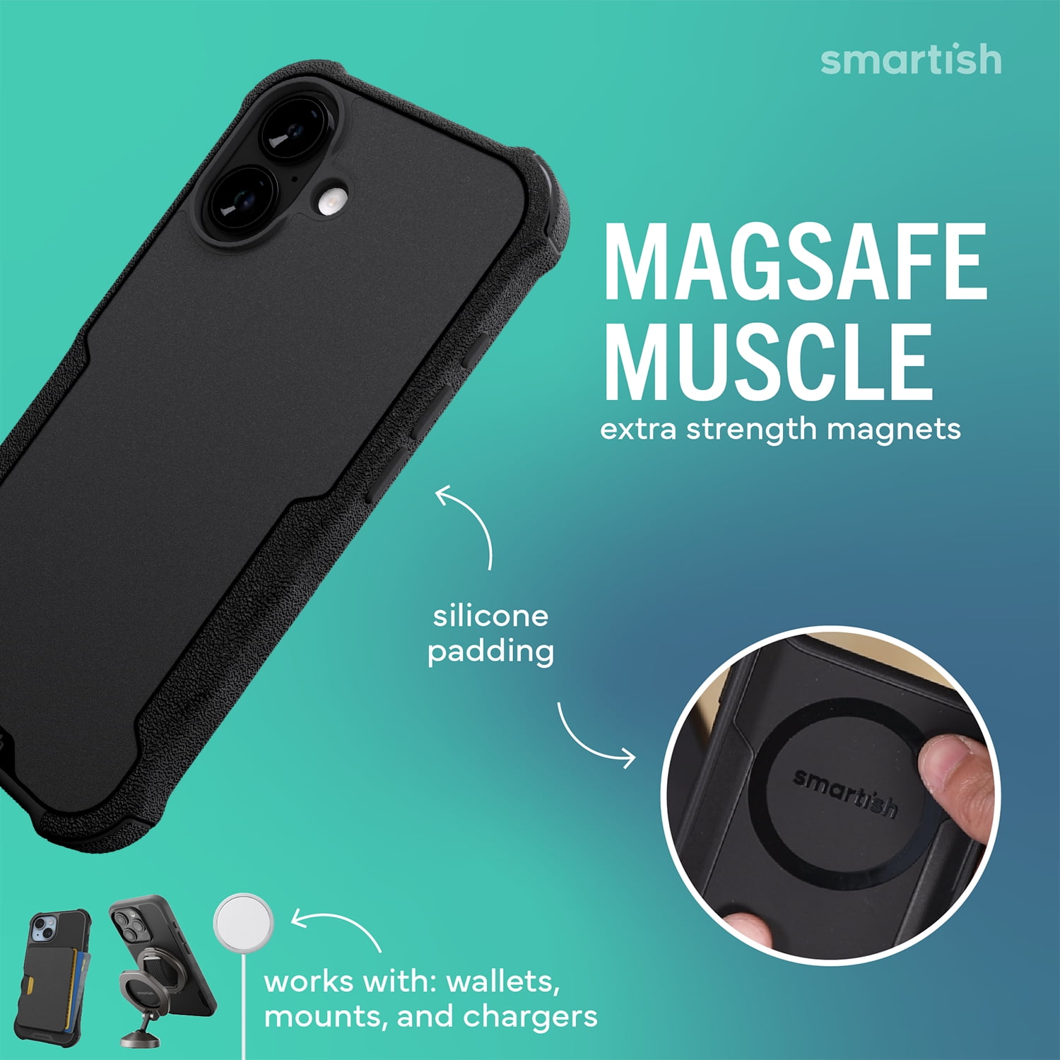 Smartish® iPhone 17 MagSafe Case - Gripzilla Protective Magnetic Case [Rugged + Tough] Heavy Duty Grip Armored Cover w/ Drop Tested Protection for Apple iPhone 17 - Black Tie Affair