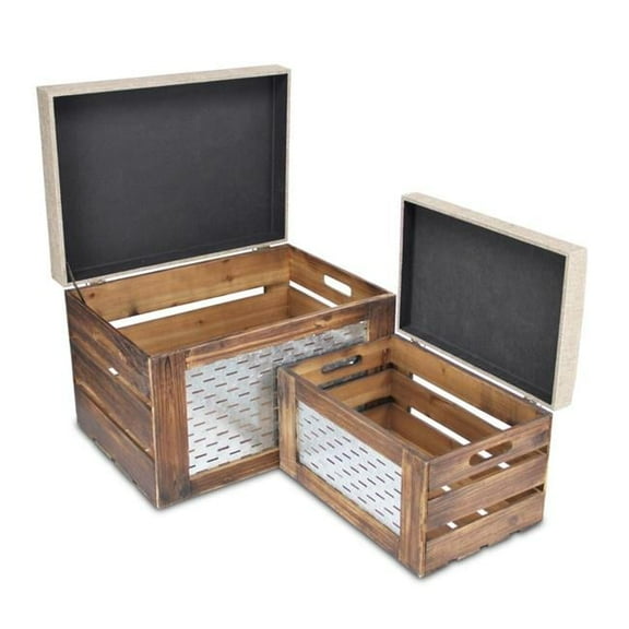 Storage Benches with A Medium Brown Wood Frame - Set of 2