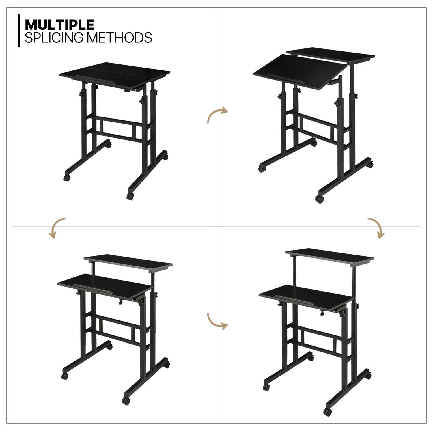 MoNiBloom Mobile Computer Desk with Tilting Table, Adjustable Small Standing Desk with Monitor Shelf for Standing or Sitting, Black