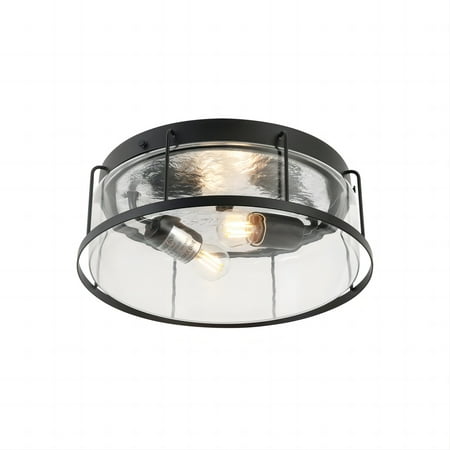 

13 inch 2-Light Flush Mount Ceiling Lights Fixture，Matte Black Outdoor/Indoor Flush Mount Ceiling Industrial Lights with Clear Glass for Hallway Kitchen Living Room Entryway