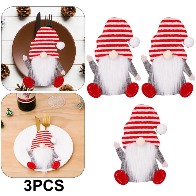 Soporte para Cubiertos Navideño Adorno Navideño para El Papá Noel (sombrero A Rayas) 3 Uds.