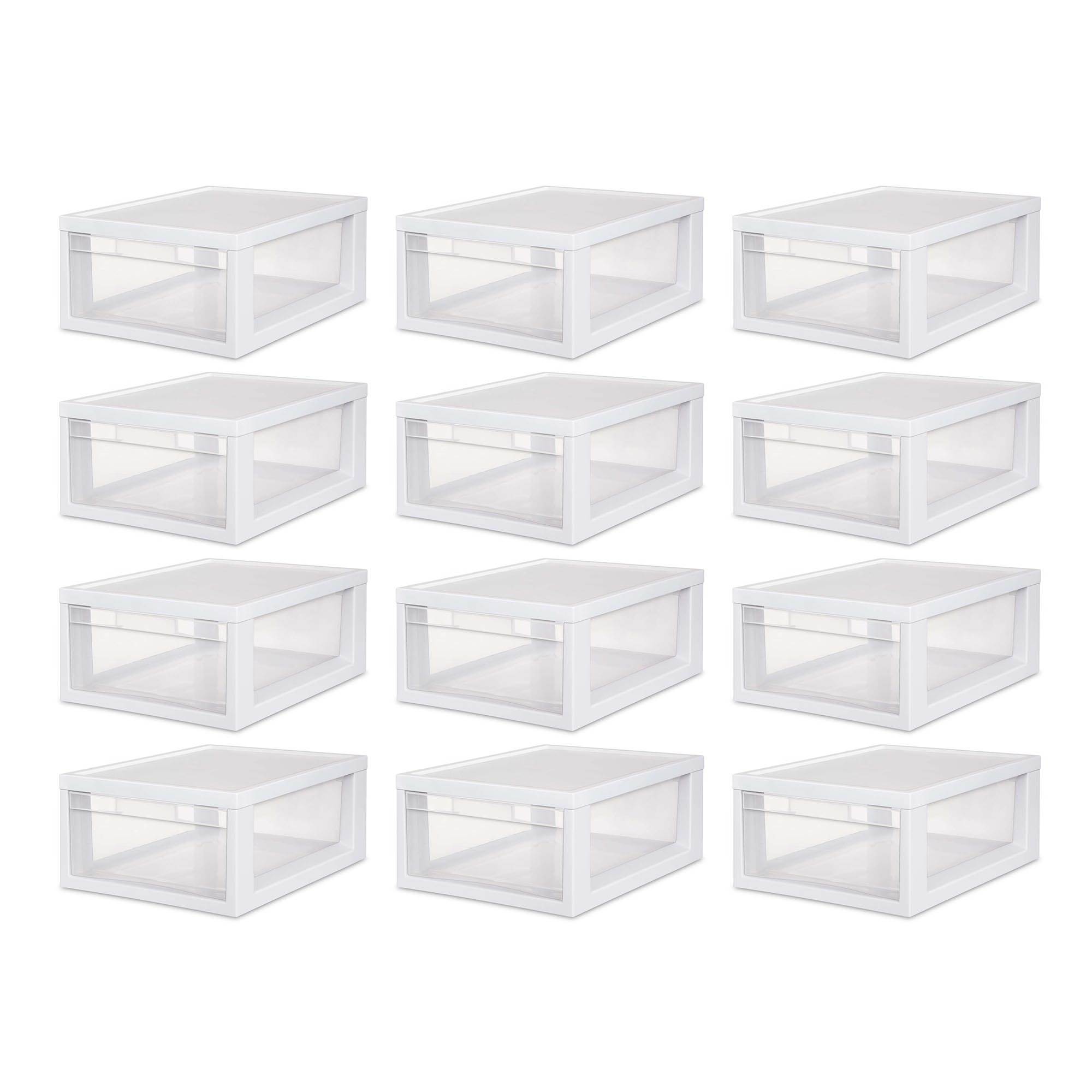 Sterilite Medium Modular Stacking Storage Drawer Clear Box Container (12 Pack)
