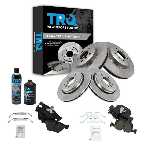 TRQ Ceramic Brake Pad & Rotor Front & Rear Kit w/Chemicals BKA18257 Fits select: 2001-2006 BMW 330