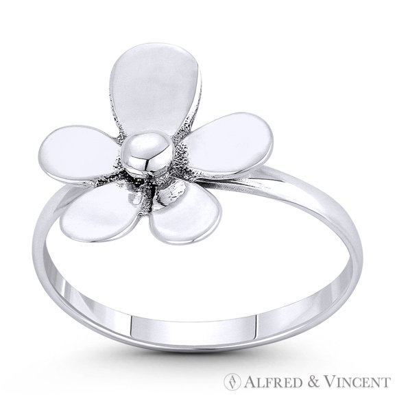 5-Petal Daisy Flower Charm Right-Hand Stackable Boho Ring in Oxidized .925 Sterling Silver