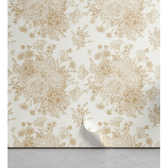 Ambesonne Vintage Peel & Stick Wallpaper for Home, Soft Monochrome Bouquet, 13"x72", Sand Brown White