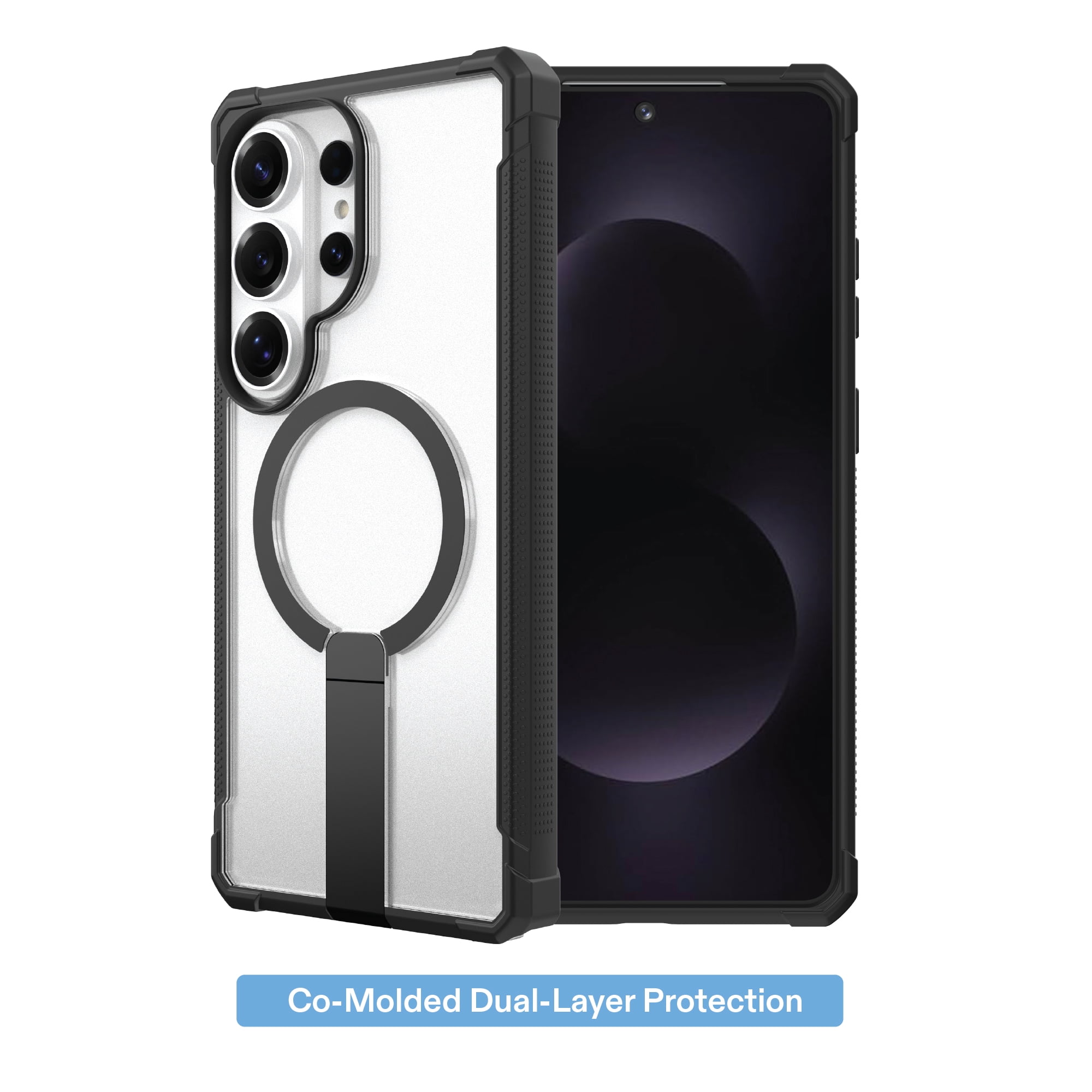 onn Magnetic Compatible Dual-Layer Phone Case with Kickstand for Samsung Galaxy S26 Ultra - Black/Clear