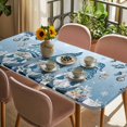 thumbnail image 3 of Blue Ombre Gnomes Christmas Table Cloths for 4 Foot Rectangle Tables, Xmas Balls Tree Snowflake Retro Patio Waterproof Elastic Fitted Tablecloths, Washable Rectangular Table Cover for Camping, 3 of 8