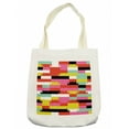 thumbnail image 1 of Colorful Tote Bag, Geometric Bold Blocks with Lines Stripes Graphic Random Shapes in Pop Art Style, Cloth Linen Reusable Bag for Shopping Books Beach and More, 16.5" X 14", Cream, by Ambesonne, 1 of 2