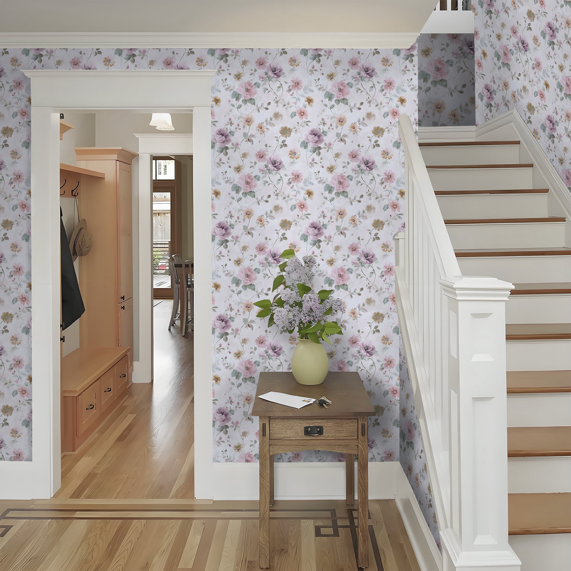 (2 pack) Abyssaly Floral Wallpaper Peel and Stick 17.3"×118" Vintage Watercolor Floral Self Adhesive Textured Wall Paper Contact Paper Home Decor Wall Covering Old Furniture Renovation