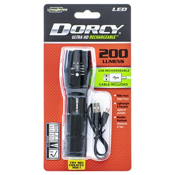Dorcy Lampe de Poche LED Série Ultra HD 200 lm avec Batterie Lithium-Ion Power Bank 4400 mAh, Noir