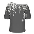 thumbnail image 7 of JTZGDY Womens Cotton Oversized Tshirts Funny Stars Printed Summer Boat Neck Off Shoulder Short Sleeve Basic Tunic Tees Tops Loose Fit Streetwear Clothes Dark Gray XL, 7 of 7