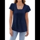 thumbnail image 3 of Blusas Tipo Túnica Plisadas de Verano para Mujer, con Volantes, Cuello Cuadrado, Color Liso, para Vacaciones, Corta. Azul Marino S, 3 of 10