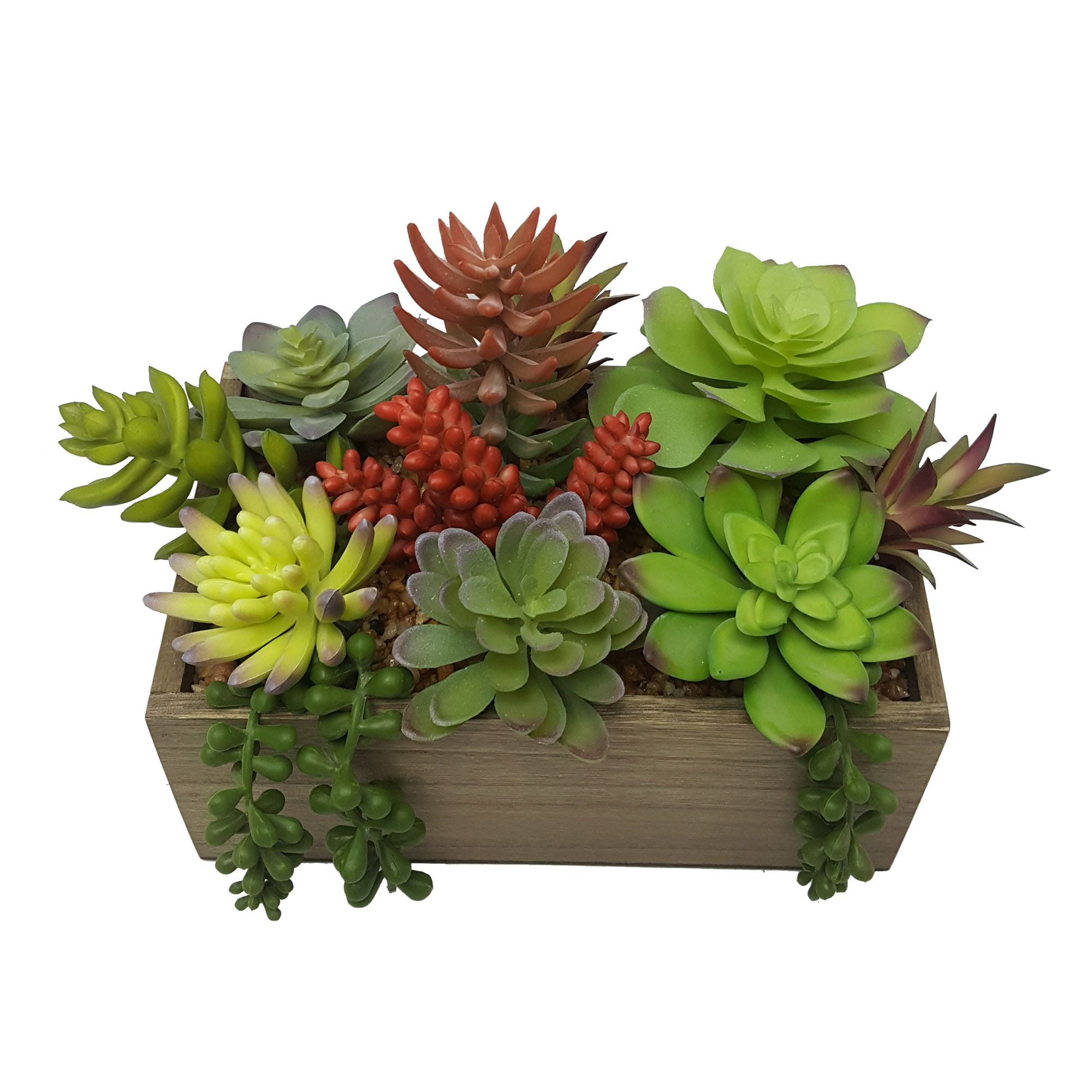 (2 pack) Better Homes & Gardens 7.5" Artificial Mixed Succulent Plants in Brown Wood Box