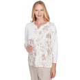 thumbnail image 3 of Alfred Dunner Womens Petite Split Neck Botanical Gold Foil Print Sweater, 3 of 4