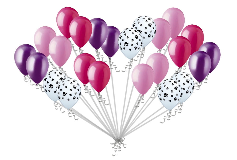 24 pc Pink Purple Paw Puppy Inspired Latex Party Balloons Birthday Boy Girl Dog