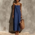 thumbnail image 2 of VBVC Women's Spaghetti Strap Cotton Linen Maxi Dress , Ladies' Square Neck Casual Slip Dress , Summer Beach Vacation Long Dresses For Women,Navy,S-2XL, 2 of 10
