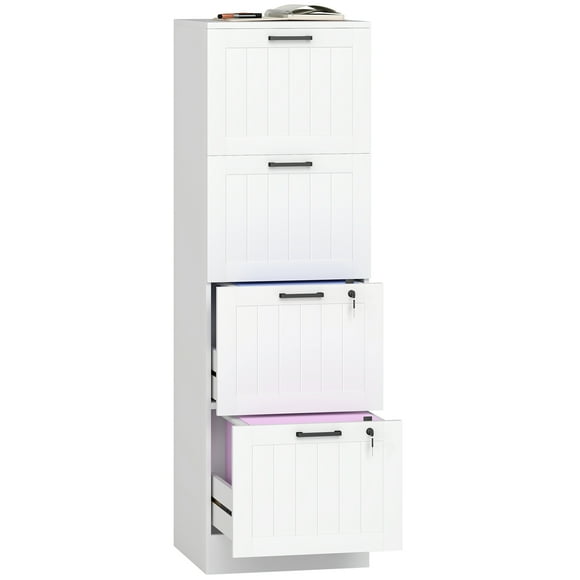 HOMCOM 4 Drawer File Cabinet with Lock Filing Cabinet for A4 Letter White