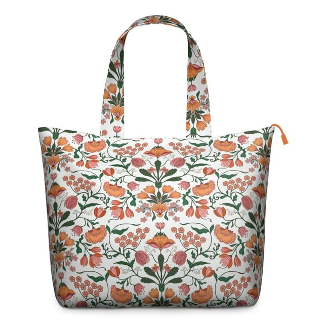 Abstract Floral Watercolor Overnight Bag Boho Artistic Flower Pattern Duffel, Lightweight, , Multiple Pockets
