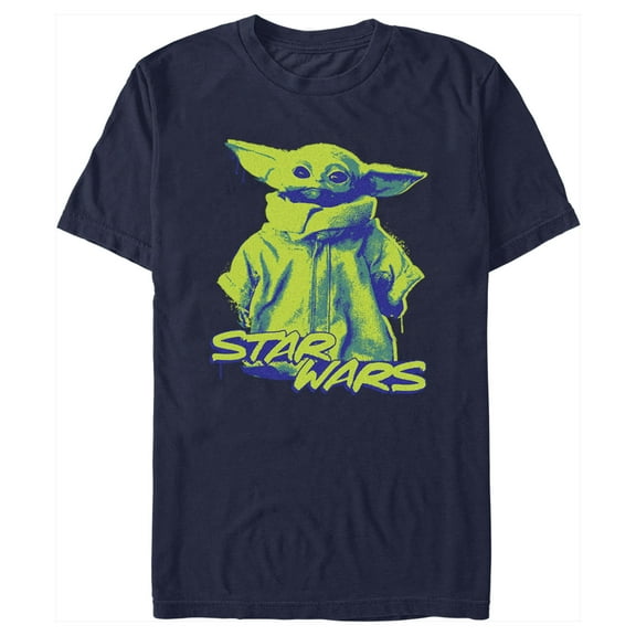 Men's Star Wars: The Mandalorian Grogu Green Logo  Graphic Tee Navy Blue 3X Large