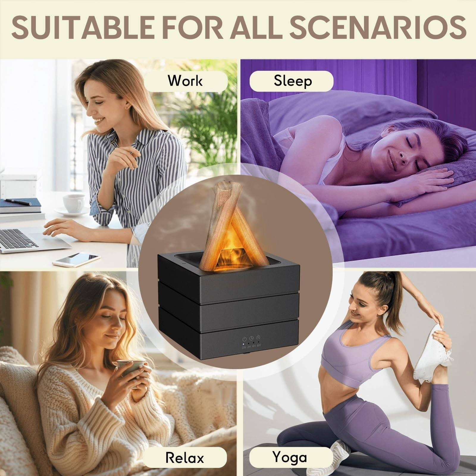 Gnwei 280ml Fireplace Diffuser Essential Oil 7 Colorful Large Flame Fire Humidifier Changing Aroma Diffuser for Aromatherapy Yoga Room Bedroom, Room, Office, Home, Auto Off