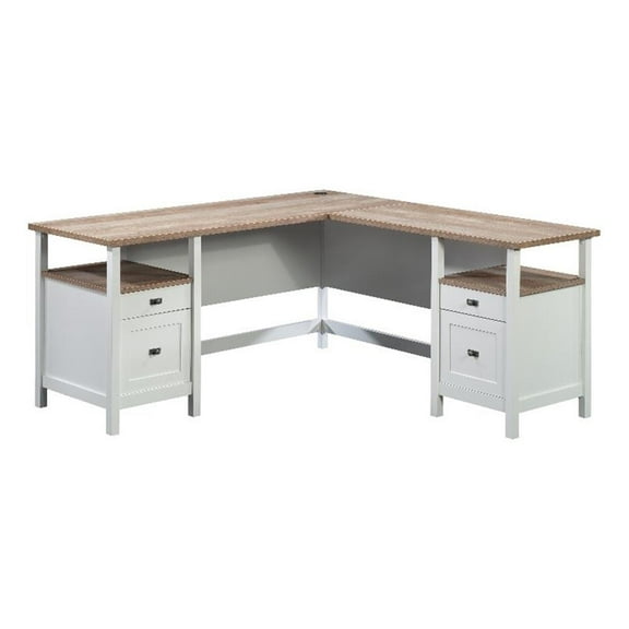 Pemberly Row Contemporary Engineered Wood L-Shaped Desk in White Finish