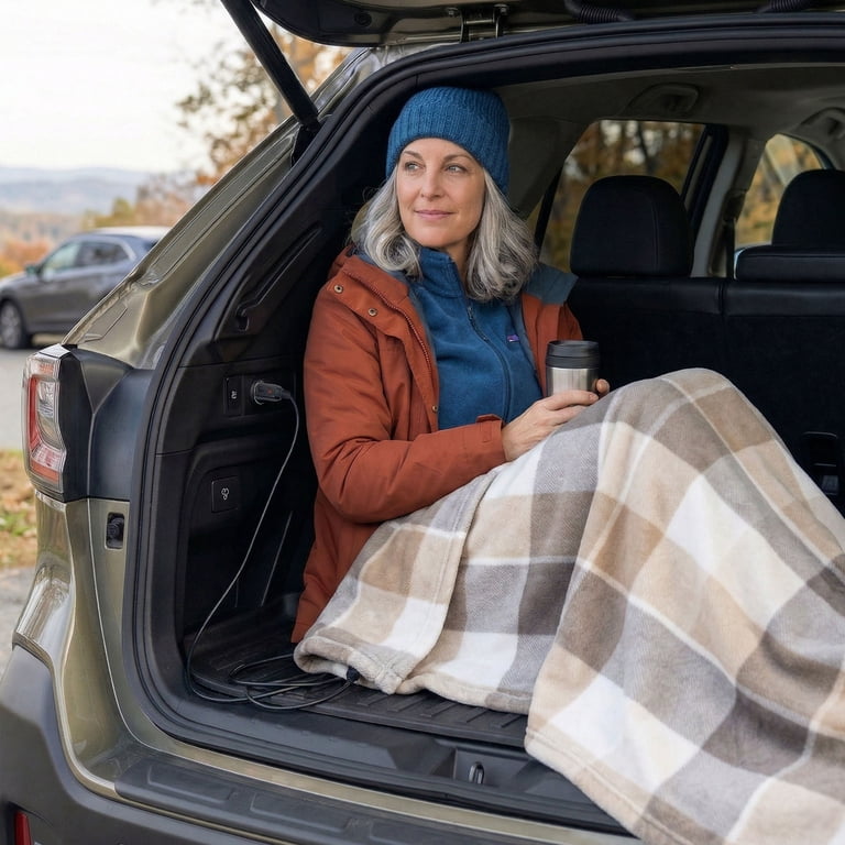 Stalwart 12V Heated Travel Blanket, Gray Plaid photo 8
