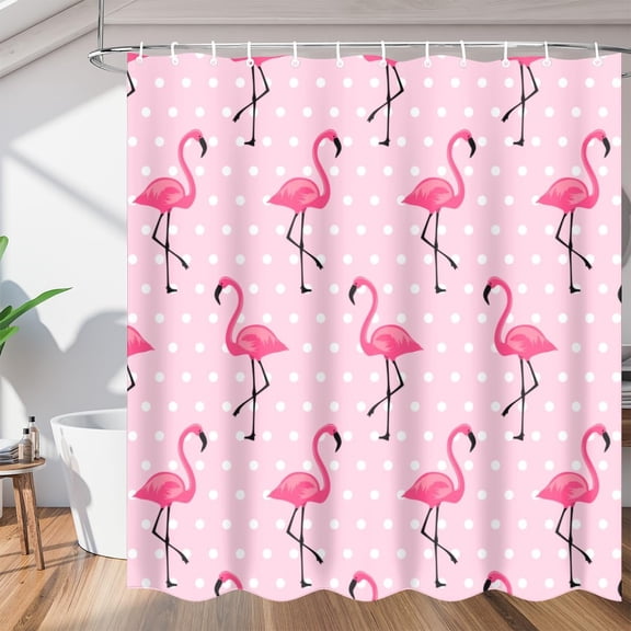 Cute Flamingos Shower Curtain Fabric Shower Curtain Set with 12 Hooks Waterproof 72 * 72 Inches for Bathroom Beach Caravan Hotel