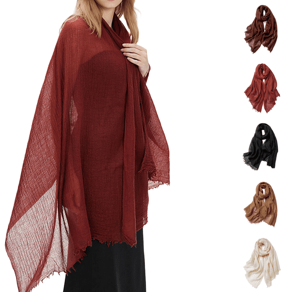 Lumtrix Vintage Scarf Fringed Edges Lightweight Breathable Wrap Sheer Daily Outdoor Shawls Red One Size