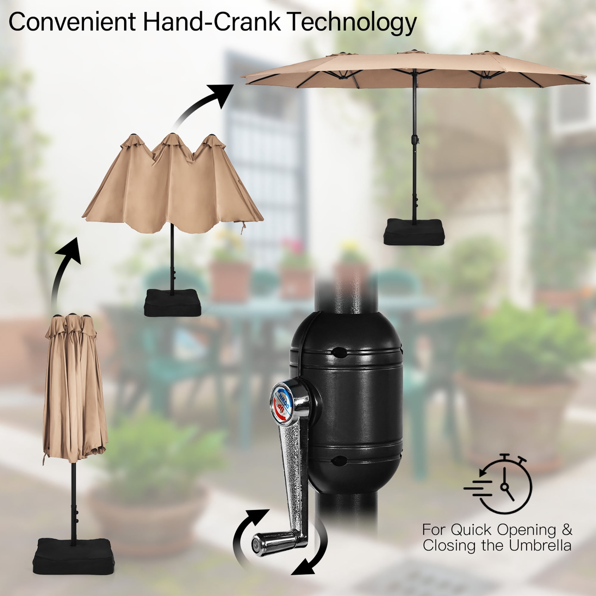 Gymax 15 ft Double-Sided Patio Twin Umbrella Extra-Large Market Umbrella w/ Base Coffee