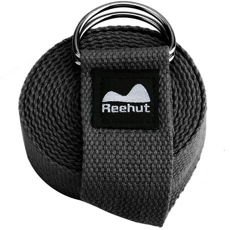 Reehut Fitness Exercise Yoga Strap w/ Adjustable D-Ring Buckle for Stretching, Flexibility and Physical Therapy - (Black,