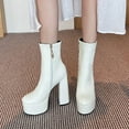 thumbnail image 2 of Ankle Boots for Women Trendy Platform High Block Heeled Booties Casual Dressy Zipper Fall Boots, 2 of 6