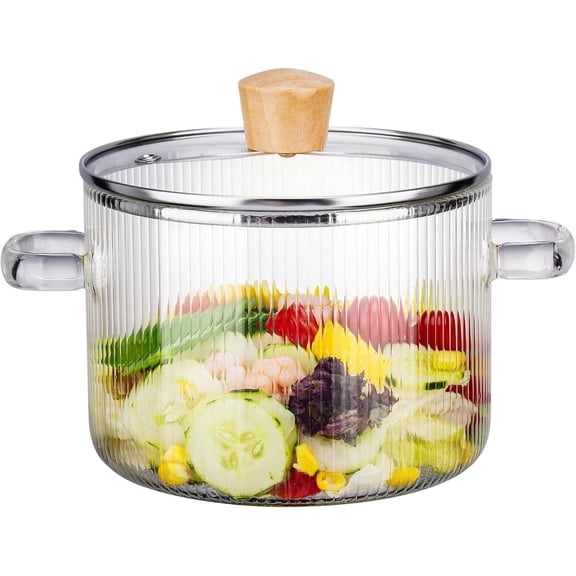 Cnshop 1.7L/60oz Glass Saucepan with Lid, Stovetop Safe Borosilicate Glass Cooking Pot for Soup & Baby Food