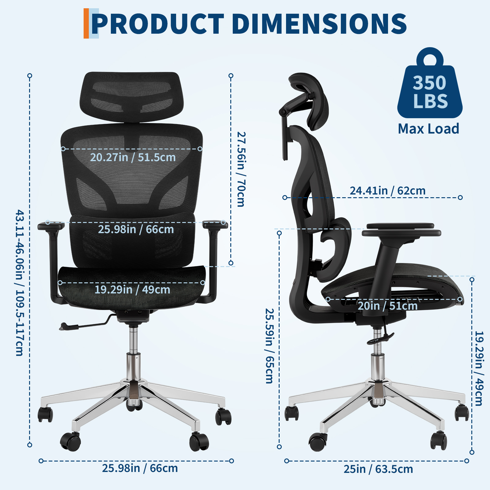 Accreate Ergonomic Mesh Office Chair, High-Back Executive Chair with Adjustable Lumbar Support, Breathable Desk Chair with 360° Swivel and Rolling Casters, Comfortable Computer Chair for Home Office