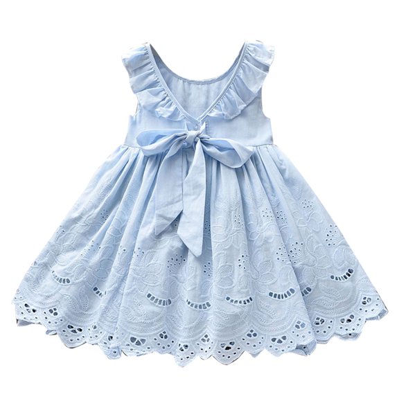 Rggeeun Toddler Summer Children Dress Children Dress Cotton Girl's Dress Hollowed Out Embroidered Dress Baby Cute Casual O-Neck Sundress Relaxed Fit Casual O-Neck Sundress