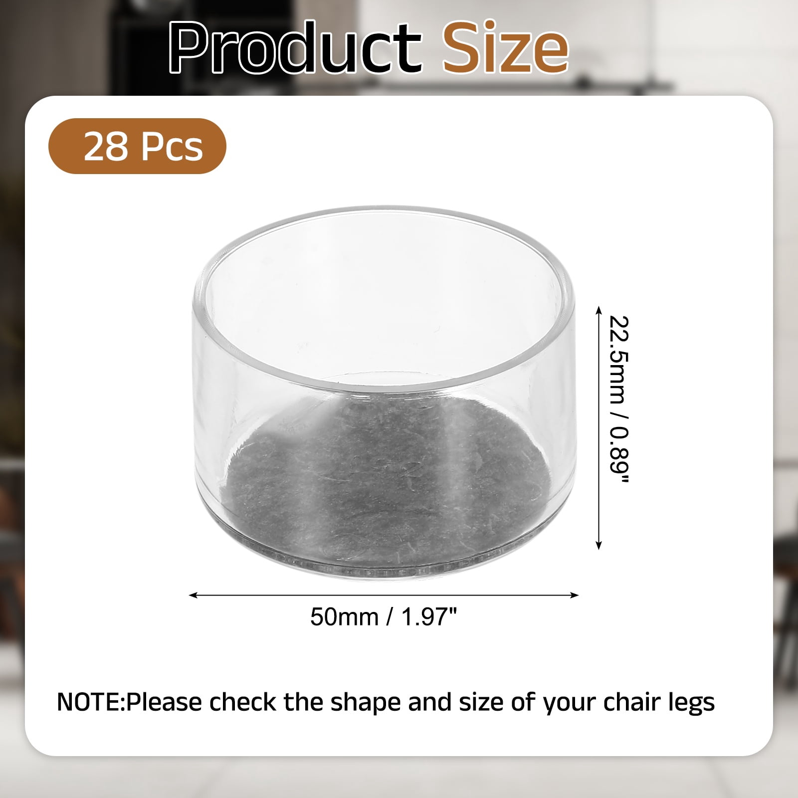 Uxcell 28Pcs Round Chair Leg Protectors, 1.97" & Felt Furniture Chair Leg Cover Caps for Hardwood Floors Elastic Scratch Reduce Noise Covers Furniture Pads, Clear Black