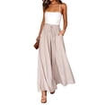 thumbnail image 2 of Women Casual High Waist Spring Fall Solid Color Long Wide Leg Pants Casual with Pockets Apricot L, 2 of 10