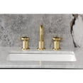 thumbnail image 3 of Kingston Brass KS1417RNK Levante Two-Handle 3-Hole Deck Mount Widespread Bathroom Faucet with Push Pop-Up Drain in Brushed Brass, 3 of 8