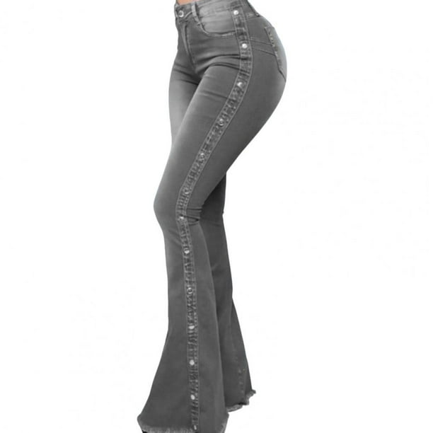 Pantalones vaqueros acampanados con Control de barriga para mujer, Jeans acampanados ajustados al tacto, pantalones vaqueros acampanados de pierna ancha