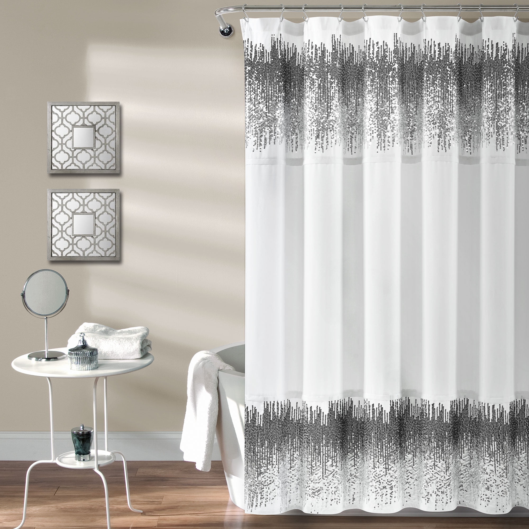 Lush Decor Silver Shimmer Sequins Shower CurtainChic Sparkle Design For Bath 